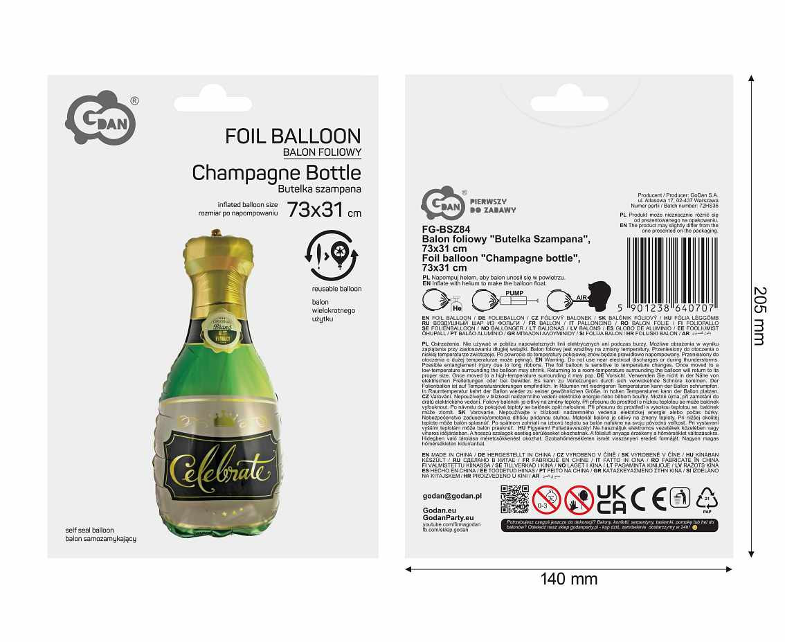 Foil balloon "Champagne bottle" , 73x31 cm